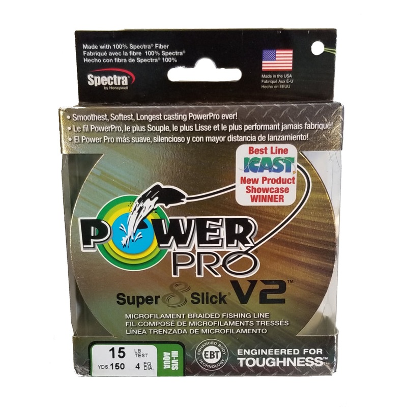 Power Pro Super 8 Slick V2 Hi-Vis Aqua 15 lb 150 yds Braided Fishing Line