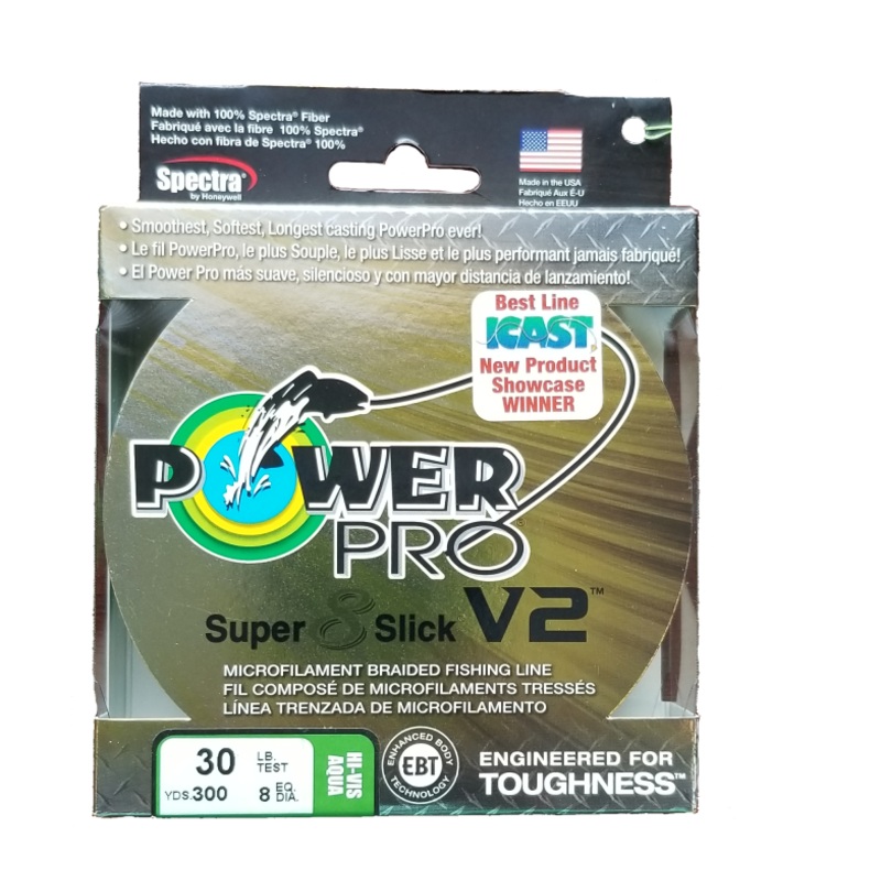 Power Pro Super 8 Slick V2 Hi-Vis Aqua 30 lb 300 yds