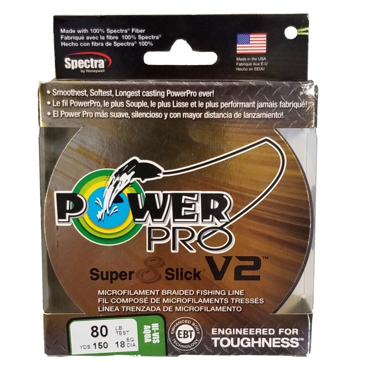 Power Pro Super 8 Slick V2 Hi-Vis Aqua 80 lb 150 yds Braided Fishing Line