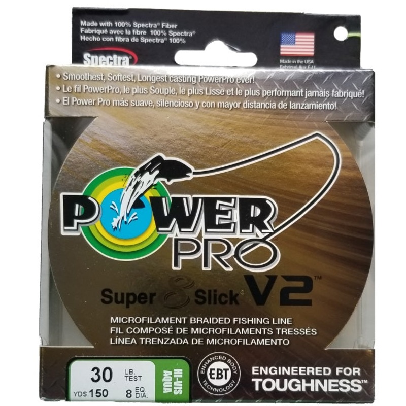 Power Pro Super 8 Slick V2 Hi-Vis Aqua Green 30 lb 150 yds Braided Fishing Line
