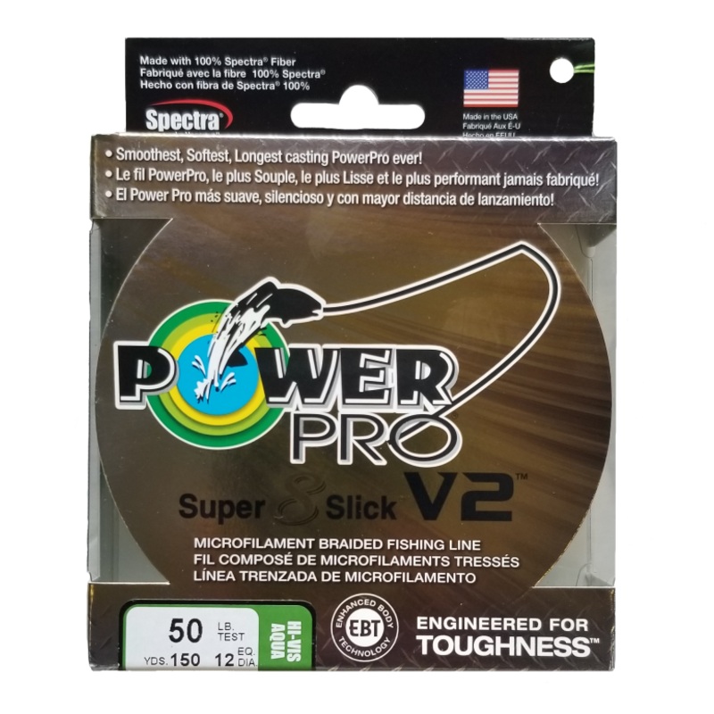 Power Pro Super 8 Slick V2 Hi-Vis Aqua Green 50 lb 150 yds Braided Fishing Line
