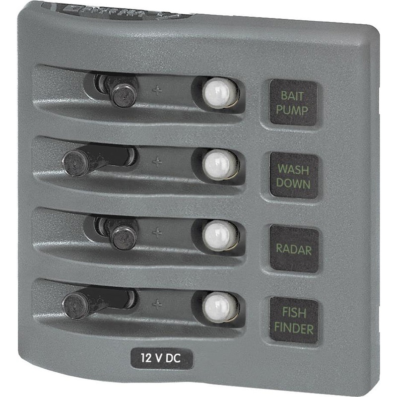Blue Sea 4374 WeatherDeck Water Resistant Circuit Breaker Panel – 4 Position – Grey [4374]