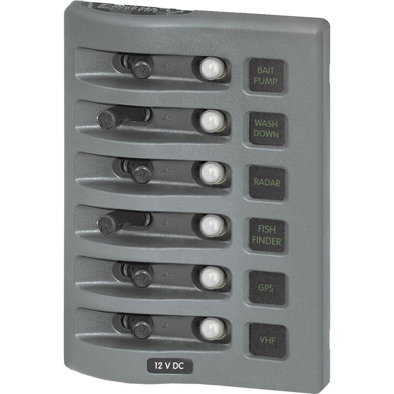 Blue Sea 4376 WeatherDeck Water Resistant Circuit Breaker Panel – 6 Position – Grey [4376]