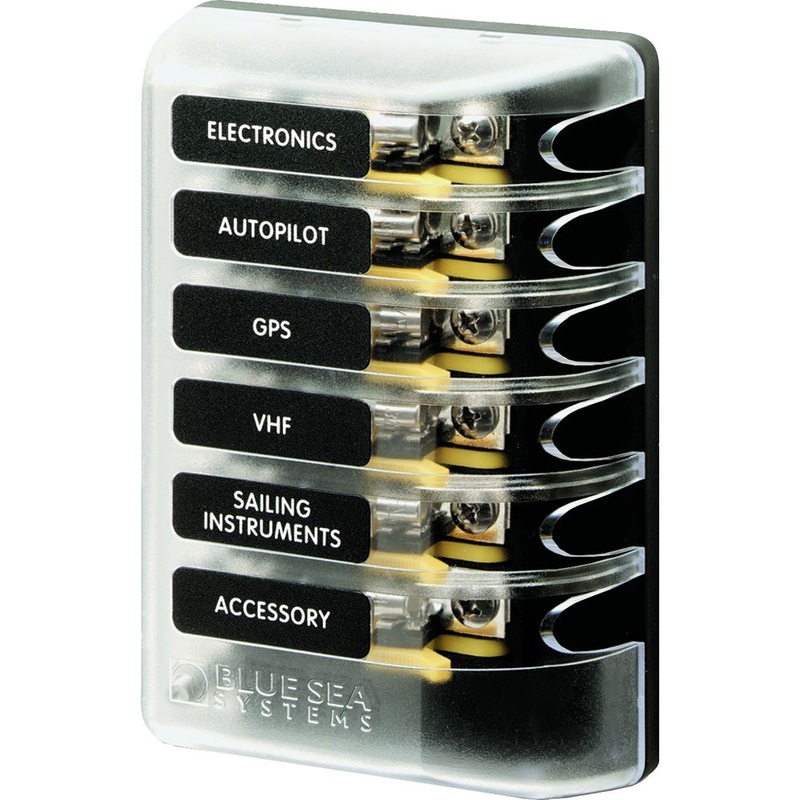 Blue Sea 5018 ST Glass Fuse Block w/out Negative Bus – 6 Circuit [5018]