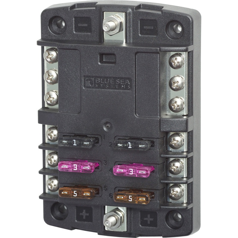 Blue Sea 5030 ST Blade Fuse Block w/o Cover – 6 Circuit w/Negative Bus [5030]