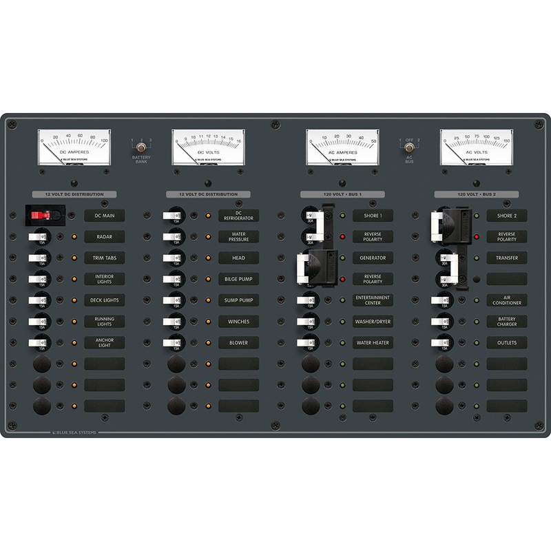 Blue Sea 8086 AC 3 Sources +12 Positions/DC Main +19 Position Toggle Circuit Breaker Panel – White Switches [8086]