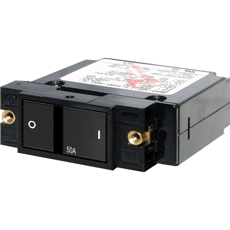 Blue Sea 7408 Single Pole Small Case 2 Flat Rocker Circuit Breaker – 50 Amp [7408]