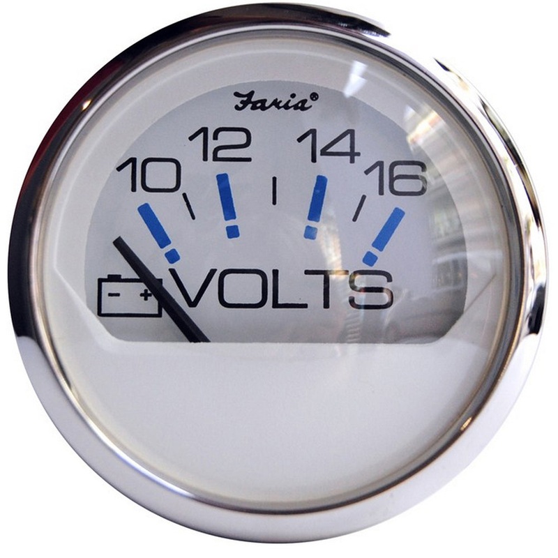 Faria Chesapeake White SS 2 Voltmeter (10-16 VDC) [13805]