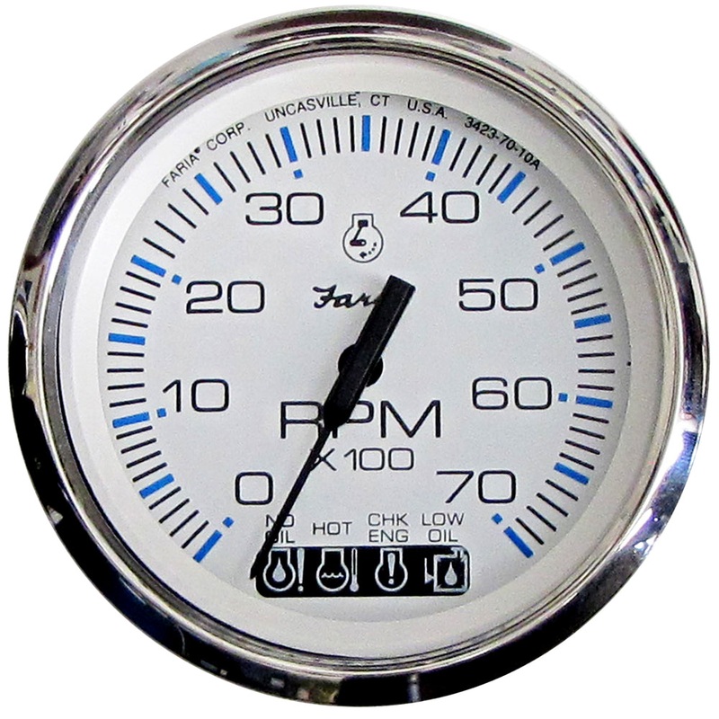 Faria Chesapeake White SS 4 Tachometer w/Systemcheck Indicator – 7000 RPM (Gas) (Johnson/Evinrude Outboard) [33850]