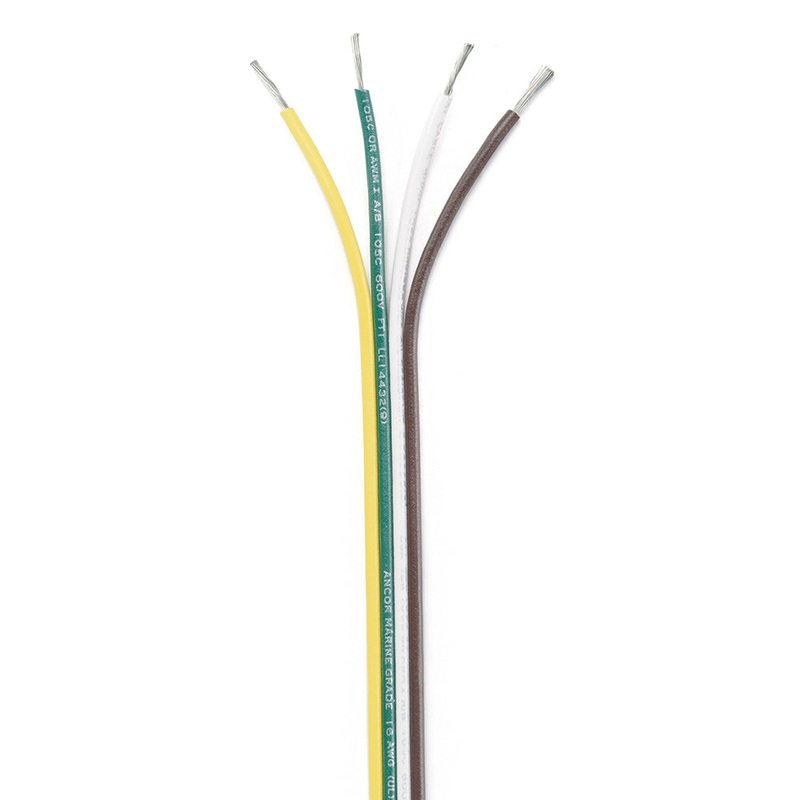 Ancor Ribbon Bonded Cable – 16/4 AWG – Brown/Green/White/Yellow – Flat – 100′ [154510]