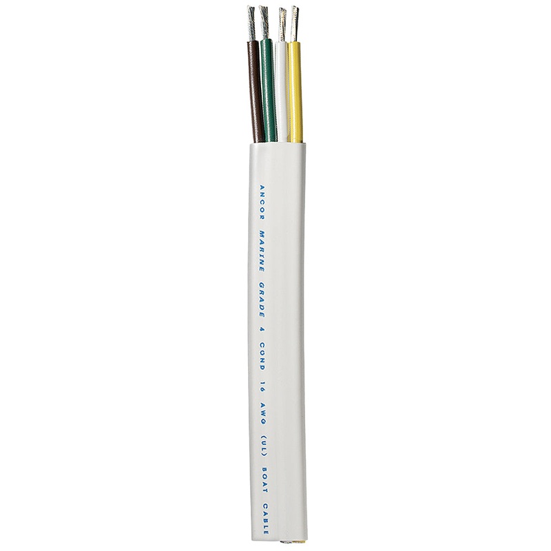 Ancor Trailer Cable – 16/4 AWG – Yellow/White/Green/Brown – Flat – 300′ [154030]