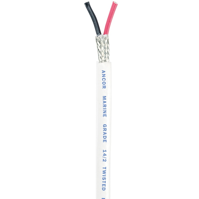 Ancor Twisted Pair w/Shield – 14/2 AWG – Round – Red/Black – 100′ [141410]