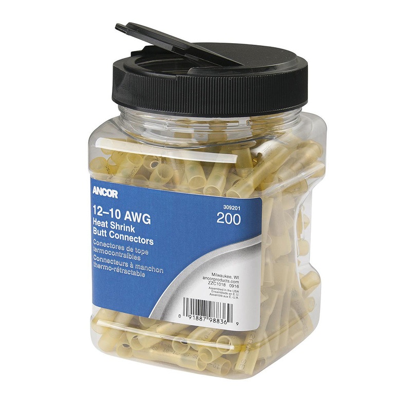 Ancor 12-10 AWG Heat Shrink Butt Connector – 200-Pieces – Jar [309201]