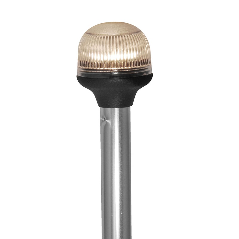 Attwood All-Around Fold-Down Incandescent Anti-Glare Lens Light – 20 Aluminum Pole – 12V – Horizontal Composite Base [5350-PA20-7]