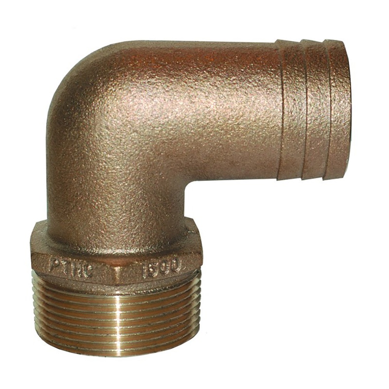 GROCO 1-1/2 NPT x 1-1/2 ID Bronze 90 Degree Pipe to Hose Fitting Standard Flow Elbow [PTHC-1500]