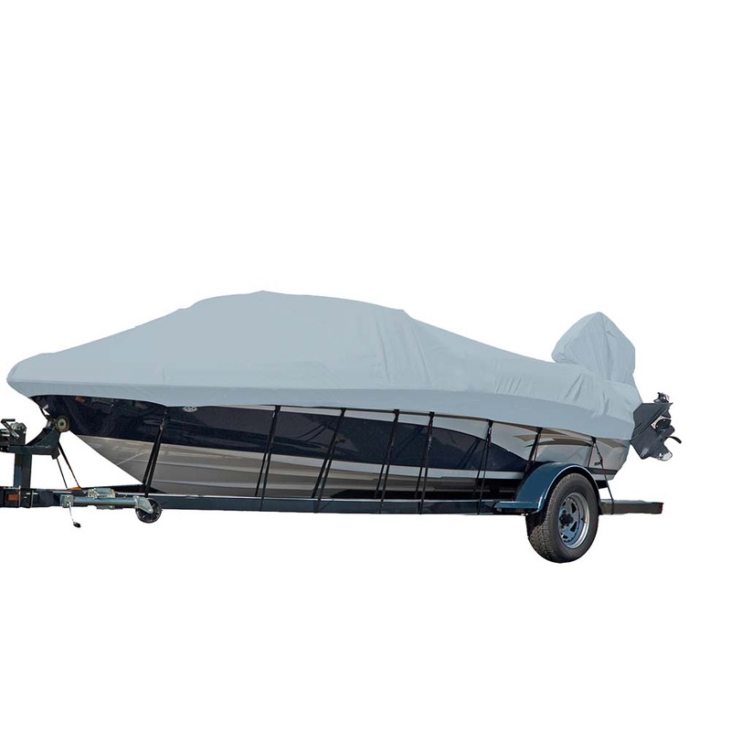 Carver Sun-DURA Styled-to-Fit Boat Cover f/16.5 V-Hull Runabout Boats w/Windshield  Hand/Bow Rails – Grey [77016S-11]