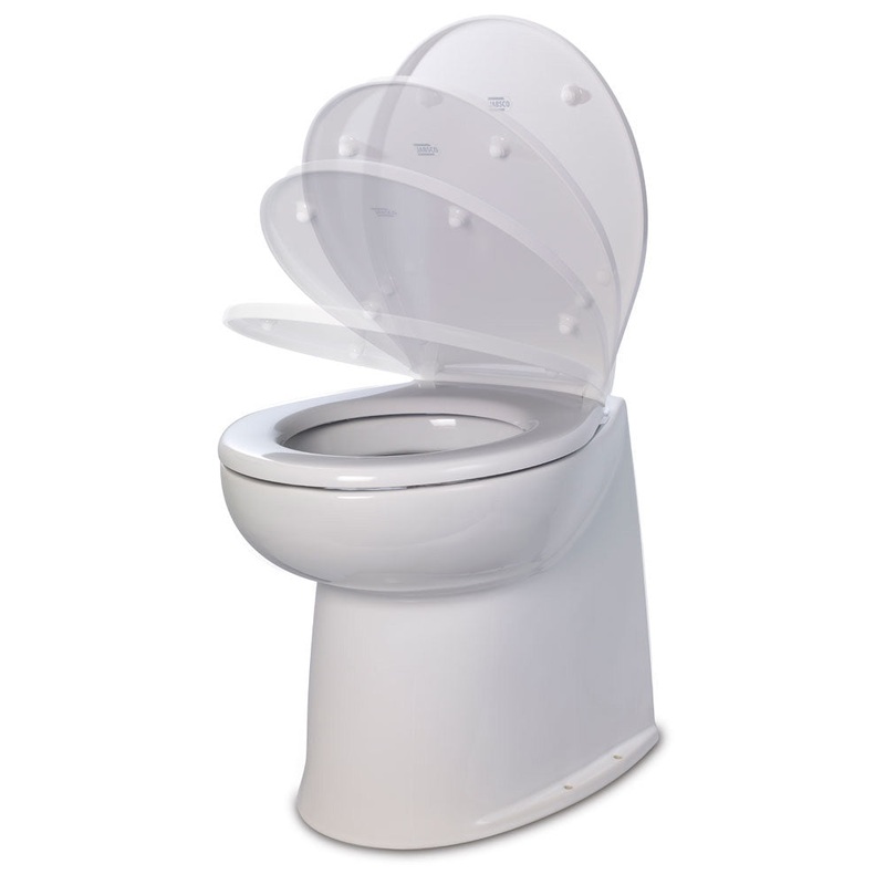 Jabsco Deluxe Flush 14 Straight Back 12V Raw Water Electric Marine Toilet w/Remote Rinse Pump  Soft Close Lid [58280-3012]