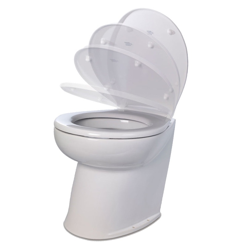 Jabsco Deluxe Flush 17 Angled Back 12V Raw Water Electric Marine Toilet w/Remote Rinse Pump  Soft Close Lid [58220-3012]
