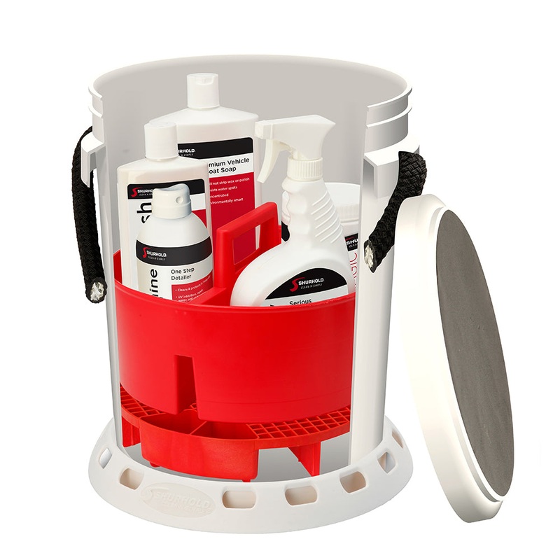 Shurhold 5 Gallon White Bucket Kit – Includes Bucket, Caddy, Grate Seat, Buff Magic, Pro Polish Brite Wash, SMC  Serious Shine [2465]