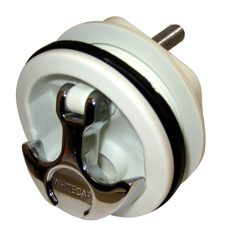 Whitecap T-Handle Latch – Chrome Plated Zamac/White Nylon – No Lock – Freshwater Use Only [S-0230WC]