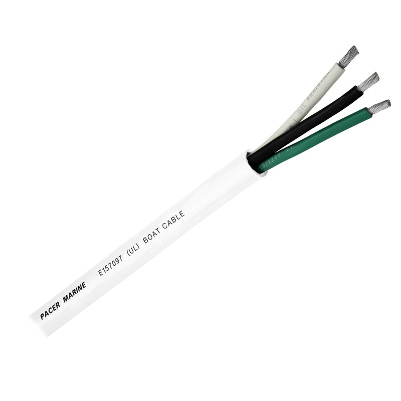 Pacer Round 3 Conductor Cable – 250 – 16/3 AWG – Black, Green  White [WR16/3-250]