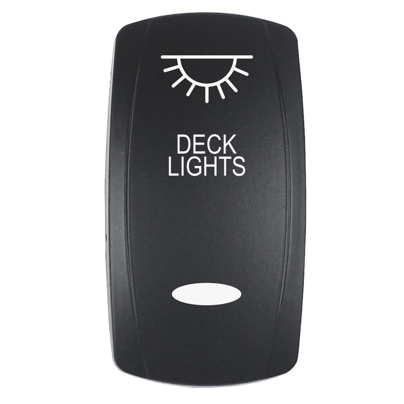Pacer Actuator – ‘DECK LIGHTS’ f/V Series Contura Switches – Black – Laser Etched (Top/Bottom Light) [EV2LE-DECK]