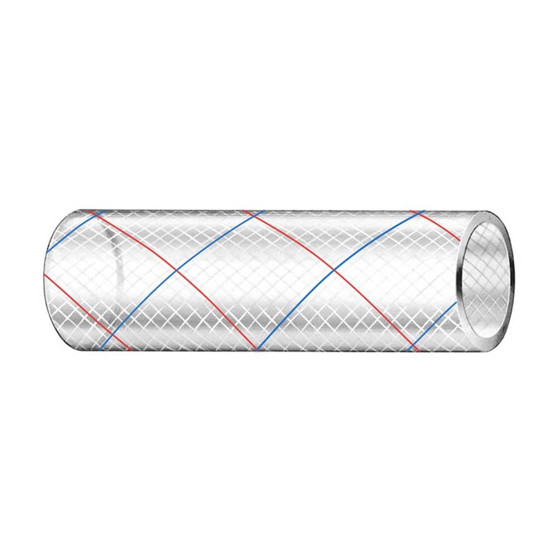 Trident Marine 3/4 x 50′ Clear Reinforced PVC Hose Tubing Red  Blue Tracer [162-0346]
