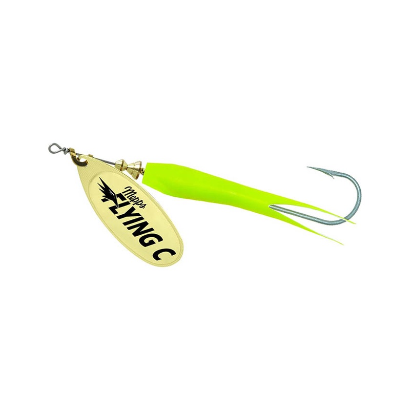 Mepps Flying C Lure – Hot Chartreuse Sleeve & Gold Blade