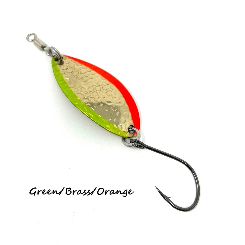 Prime Lures Oval Spoon – Green Brass Orange
