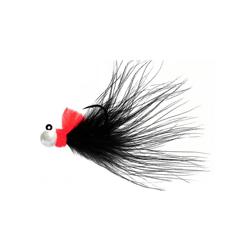 Hawken Aerojig Marabou Jig – 1/8 oz Nightmare White with Red & Black Tail #135
