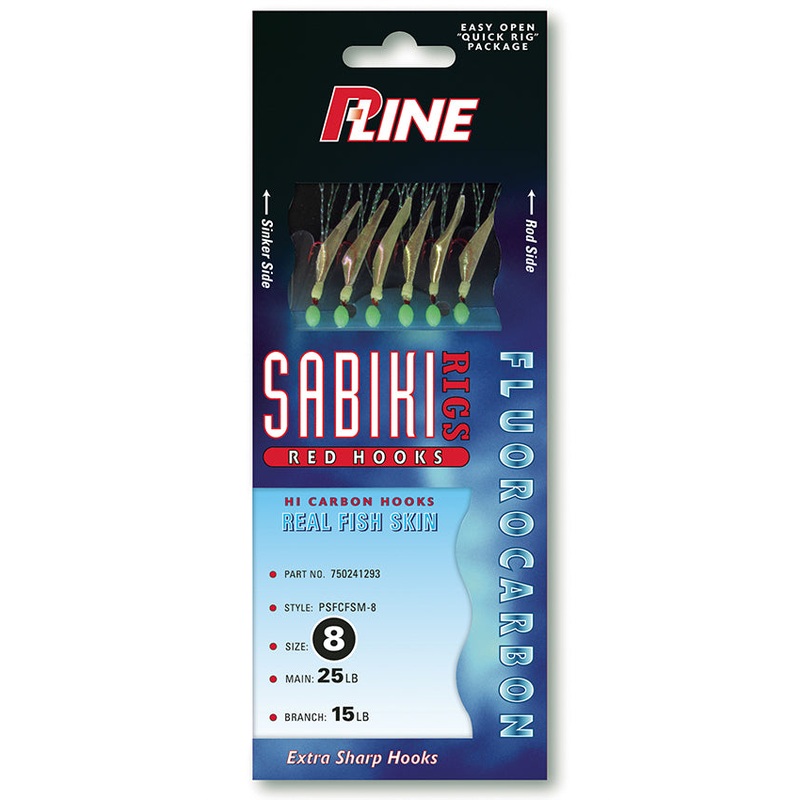 P-Line Sabiki Rigs Red Hooks with Mylar