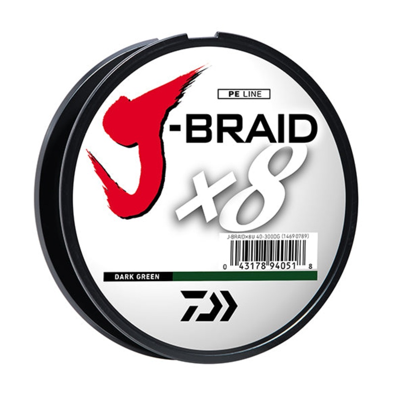 Daiwa J-Braid x8 Braided Line|Dark Green|Chartreuse|8lb|10lb|15lb|20lb|30lb|40lb|50lb|65lb|165yds|330yds|3000yds