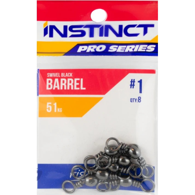 Instinct Pro Barrel Swivel|1 – 51KG – 8PK|2 – 42KG -10PK|4 – 35KG – 12PK|8 – 25KG – 16PK|1/0 – 62KG – 7PK|14 – 10KG – 20PK|12 – 11KG – 20PK|10 – 17KG – 18PK|6 – 28KG – 14PK
