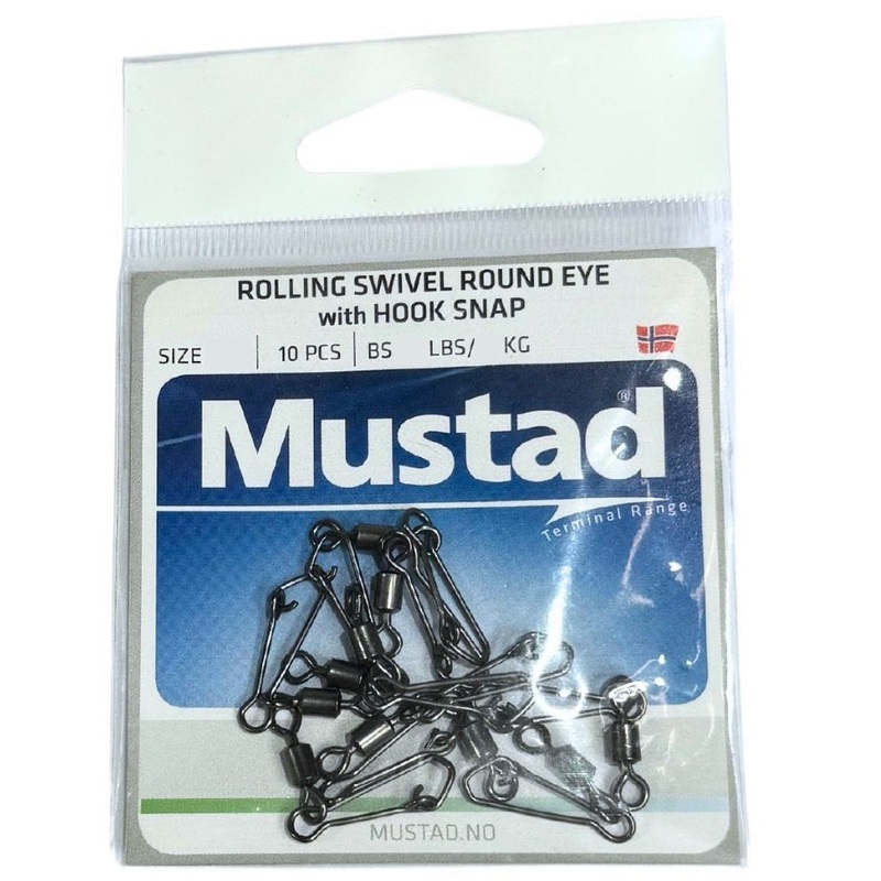 Mustad Rolling Snap Swivel|14 – 33LB – 10PK|12 – 33LB – 10PK|10 – 55LB – 10PK|8 – 77LB – 10PK|6 – 77LB – 10PK|4 – 125LB – 10PK