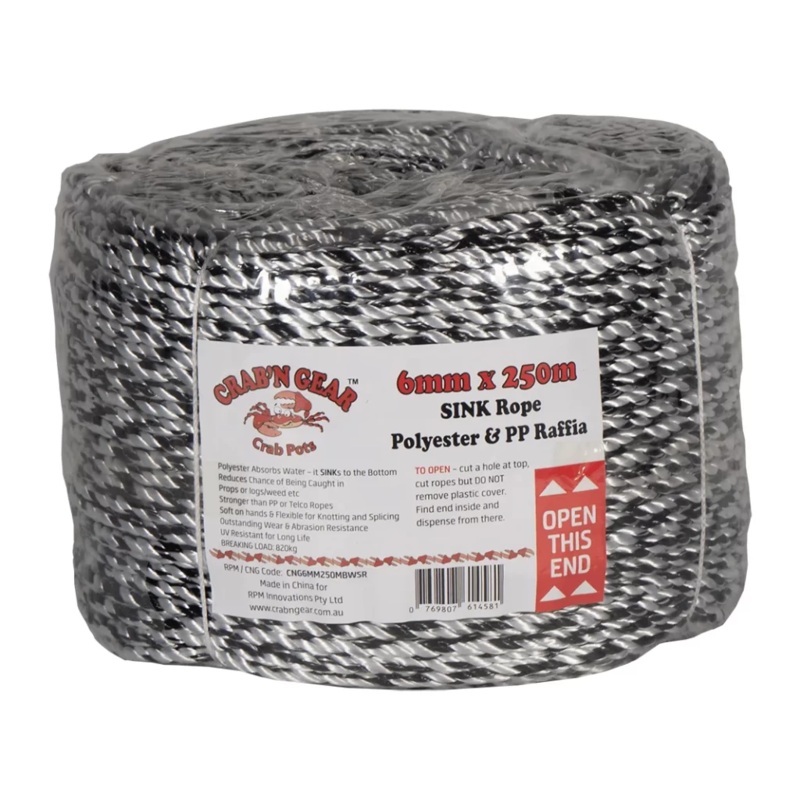 Crab’n Gear Sinking Rope Black & White 6mm 250m Full Coil